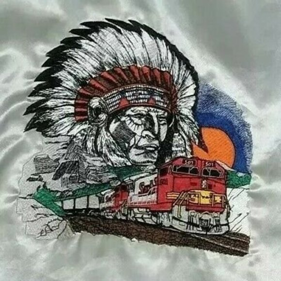 Vintage Santa Fe XL Satin Jacket Chief Railroad Train Embroidered Made In USA - Picture 1 of 9